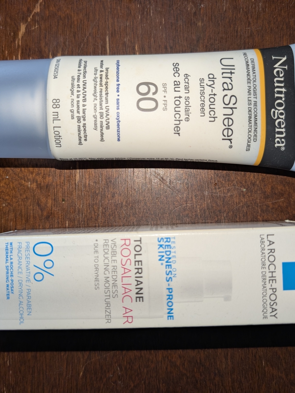 Neutrogena SPF 60 Sunscreen / La Roche Possay Green Tinted Moisturizer